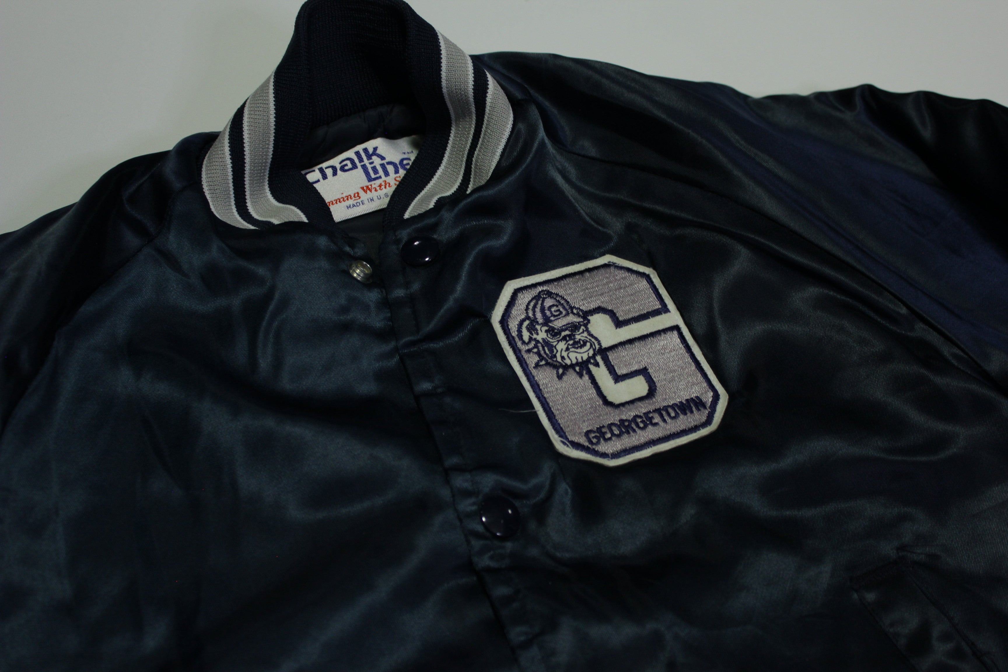 Georgetown Hoyas Vintage 80's Chalk Line Quilt Lined Satin Youth Bomber Jacket