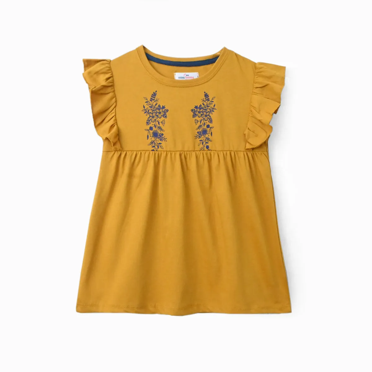 Girls Printed Soft Cotton Cut & Sew Mustard Frill Frock