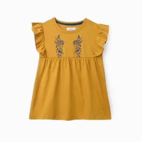 Girls Printed Soft Cotton Cut & Sew Mustard Frill Frock