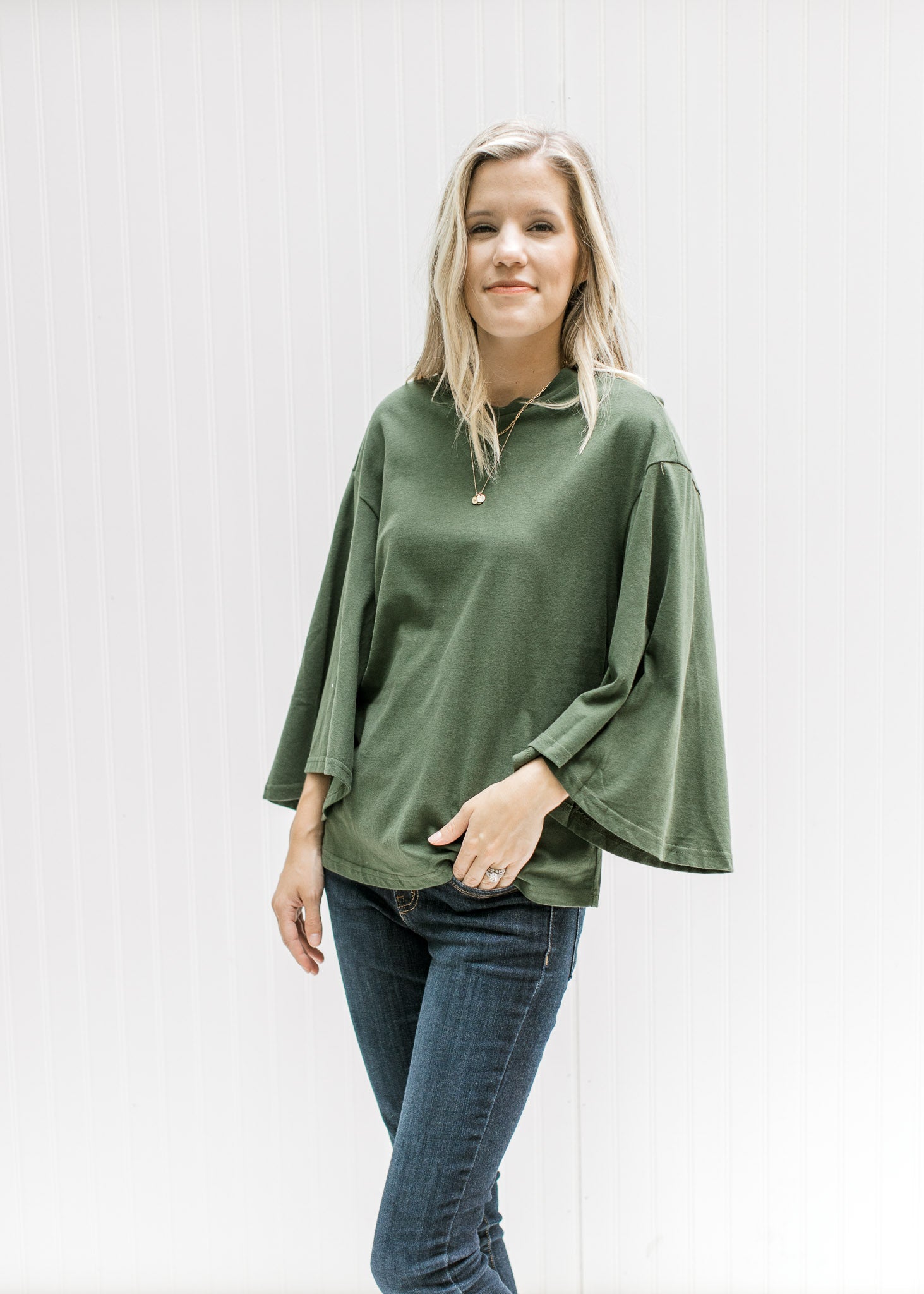 Green Butterfly Sleeve Top