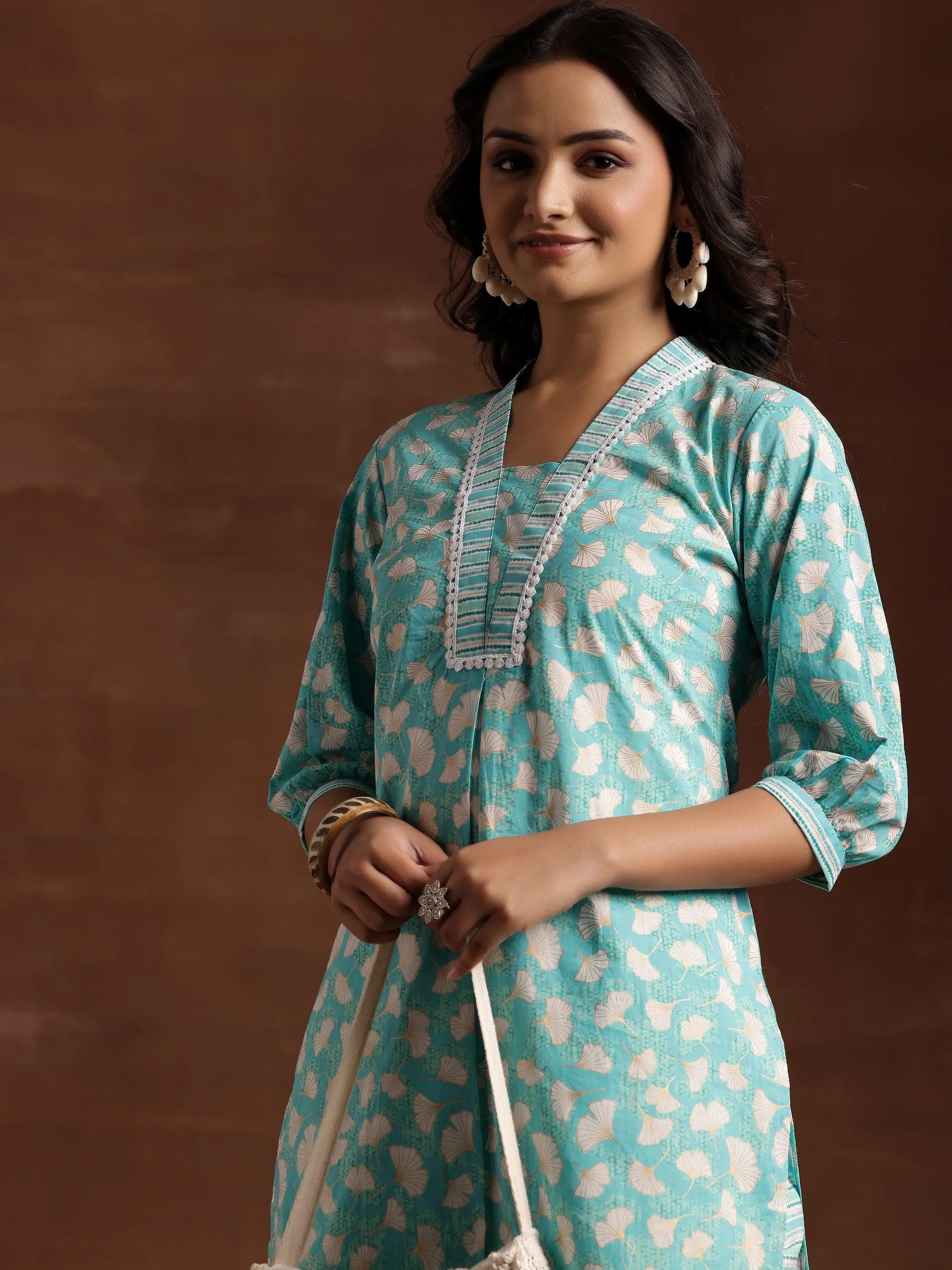 Green Printed Cotton Straight Kurta Set