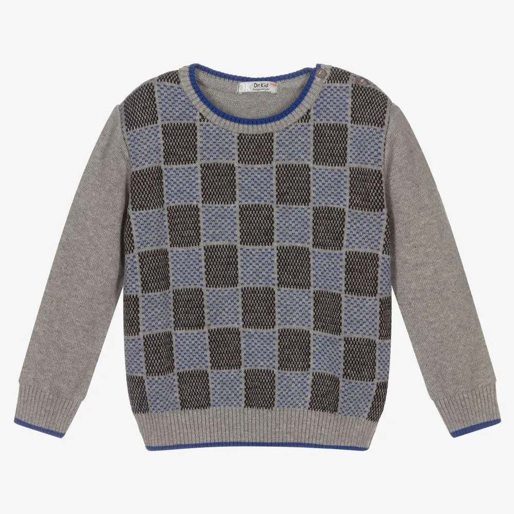 Grey Cotton & Wool Blend Jumper