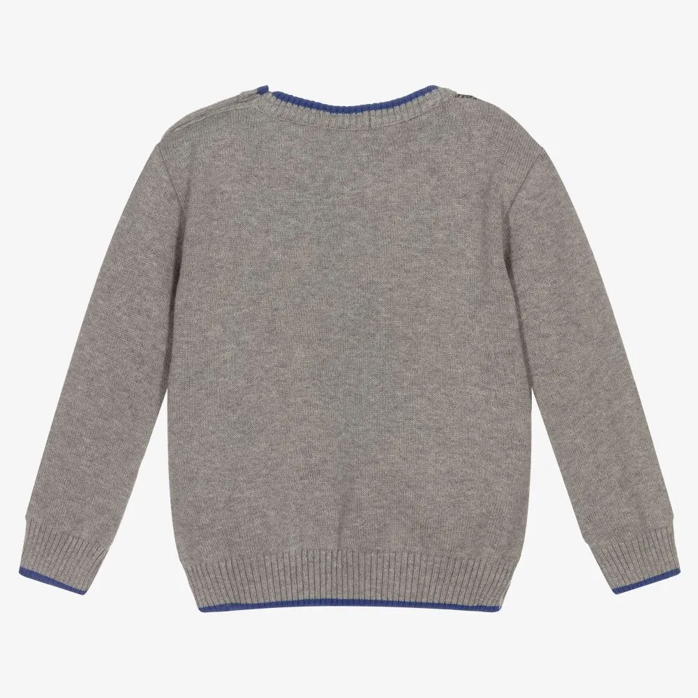 Grey Cotton & Wool Blend Jumper