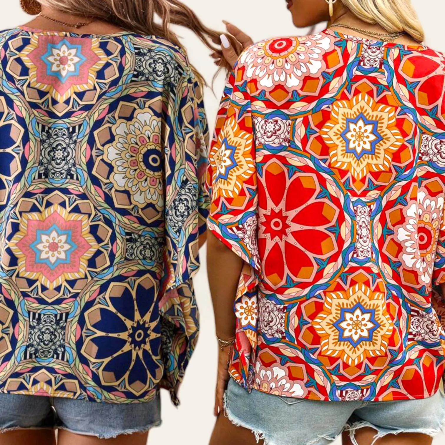 GYPSY Boho Printed Handkerchief Blouse Top