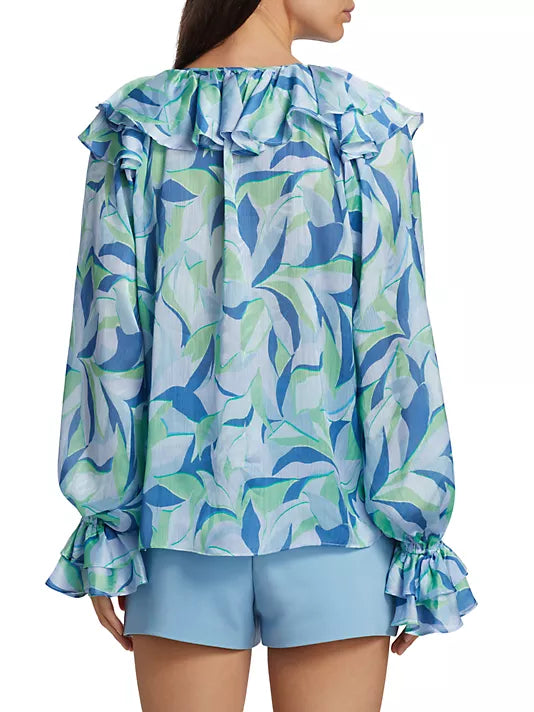 Imani Leaf-Print Ruffled Blouse