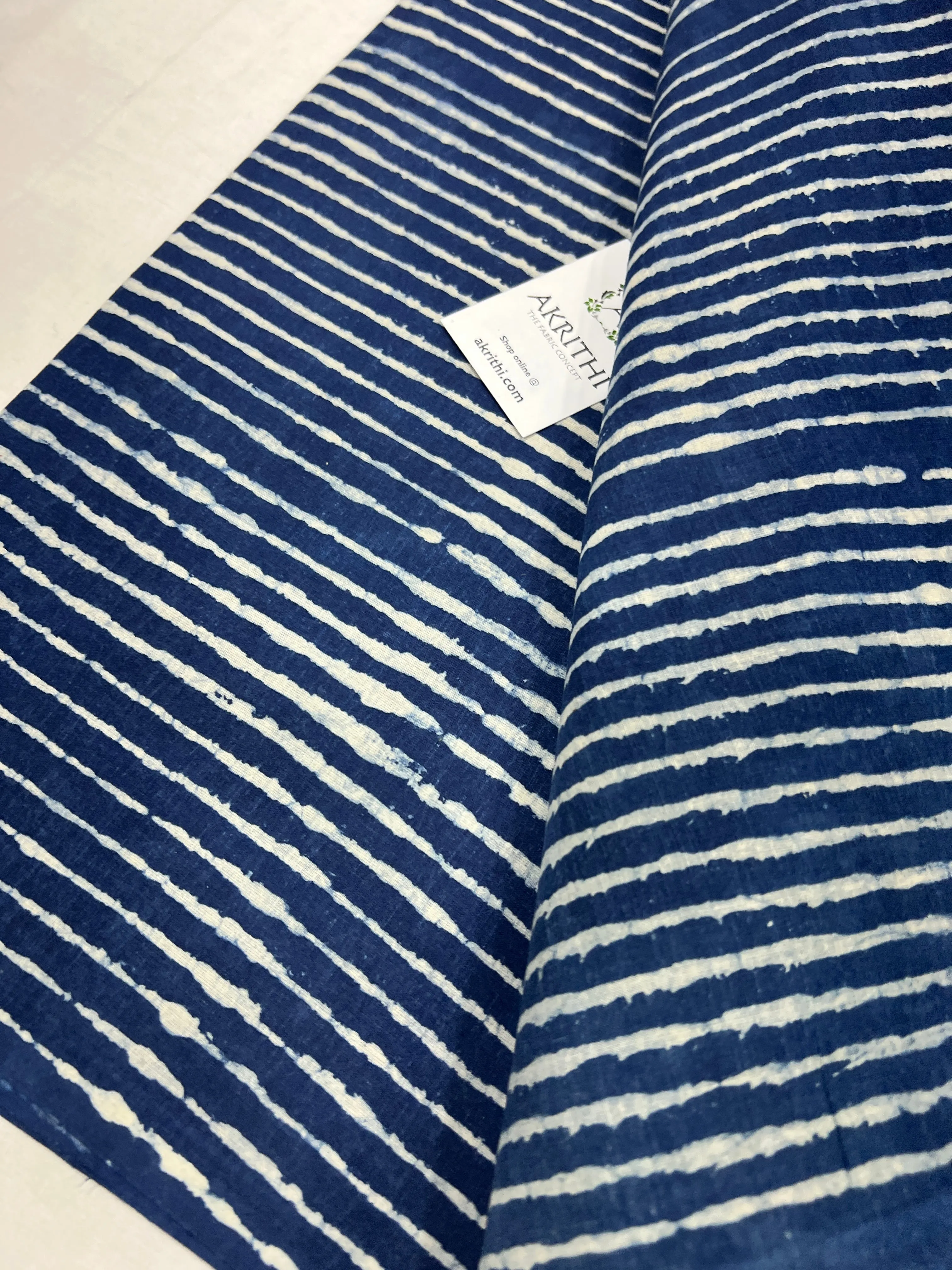 Indigo hand block printed pure cotton fabric