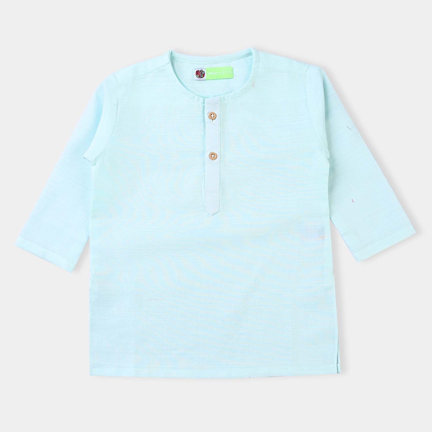 Infant Boys Cotton Slub Basic Kurta (Ice Blue)-Ice Blue