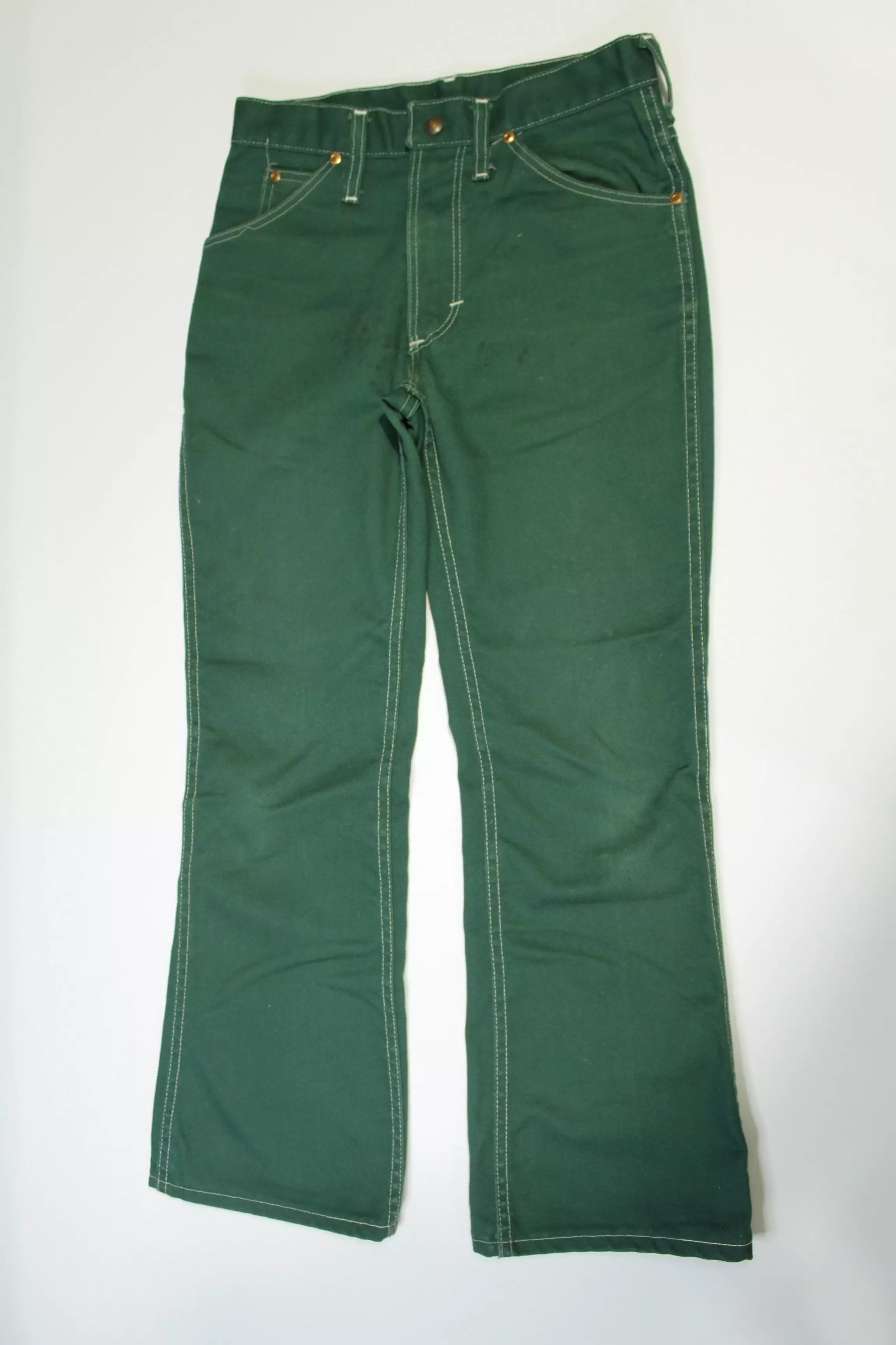 JCPenney Super Denim Vintage Green w/ White Stitching 70's Flare Jeans