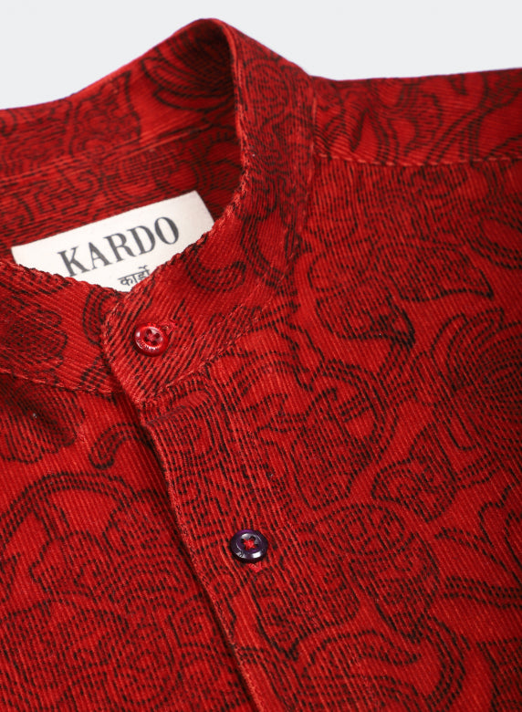 Kardo Fred Floral Block Printed Cord Shirt