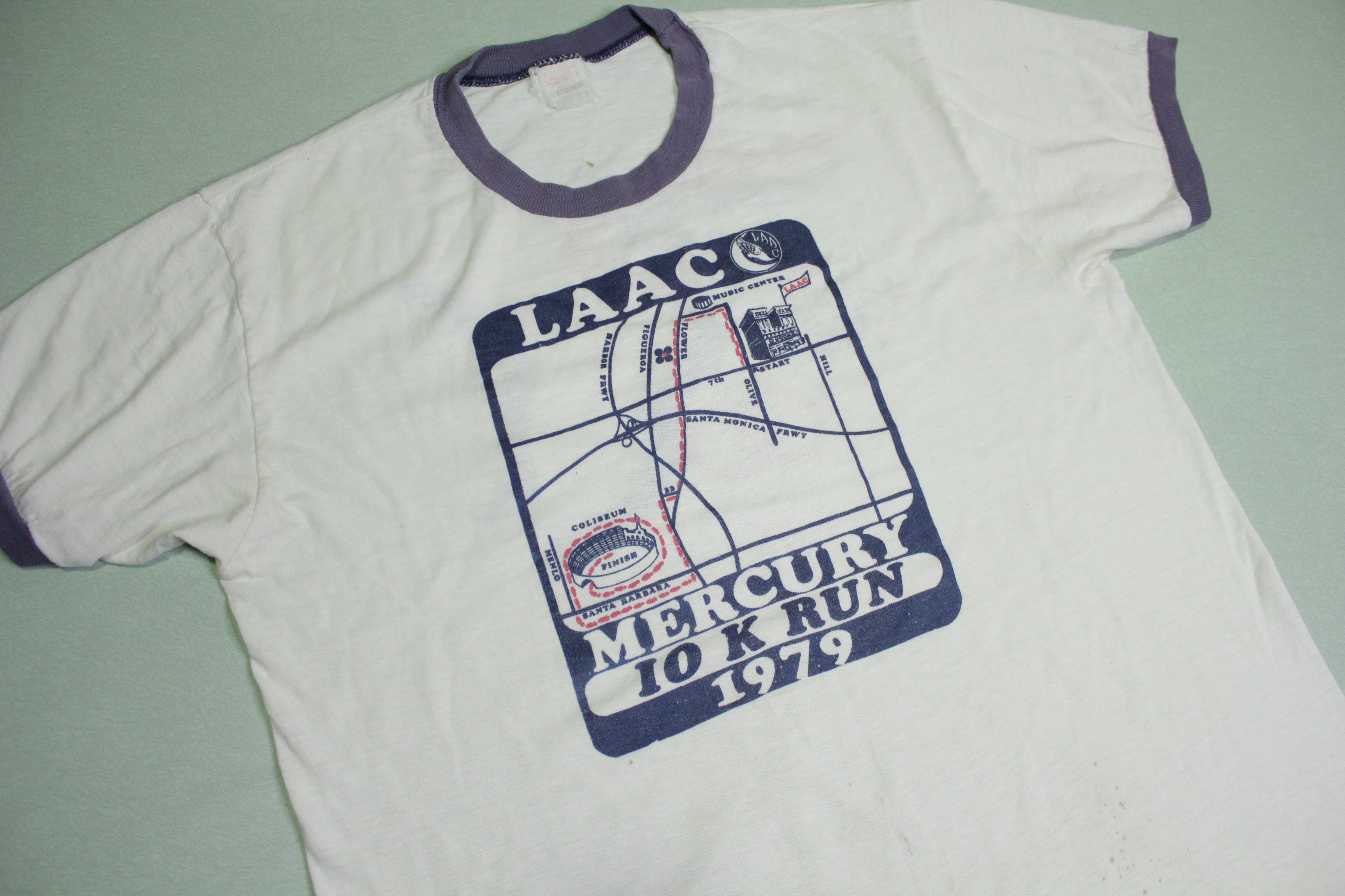 LAAC Mercury 10k Run 1979 Vintage 70's Los Angeles Athletic Club Coliseum Ringer T-Shirt