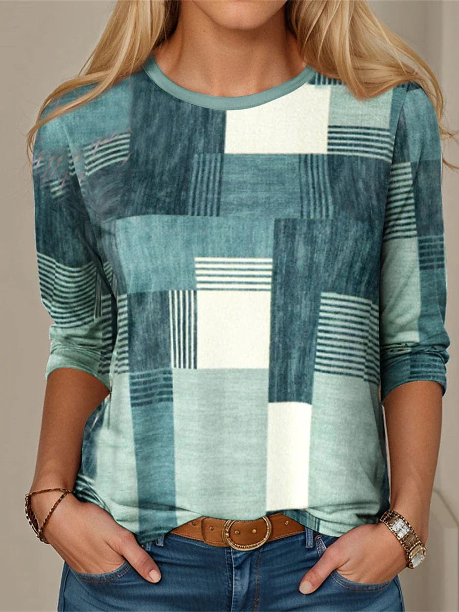 Ladies' Plaid Print Long Sleeve T-shirt