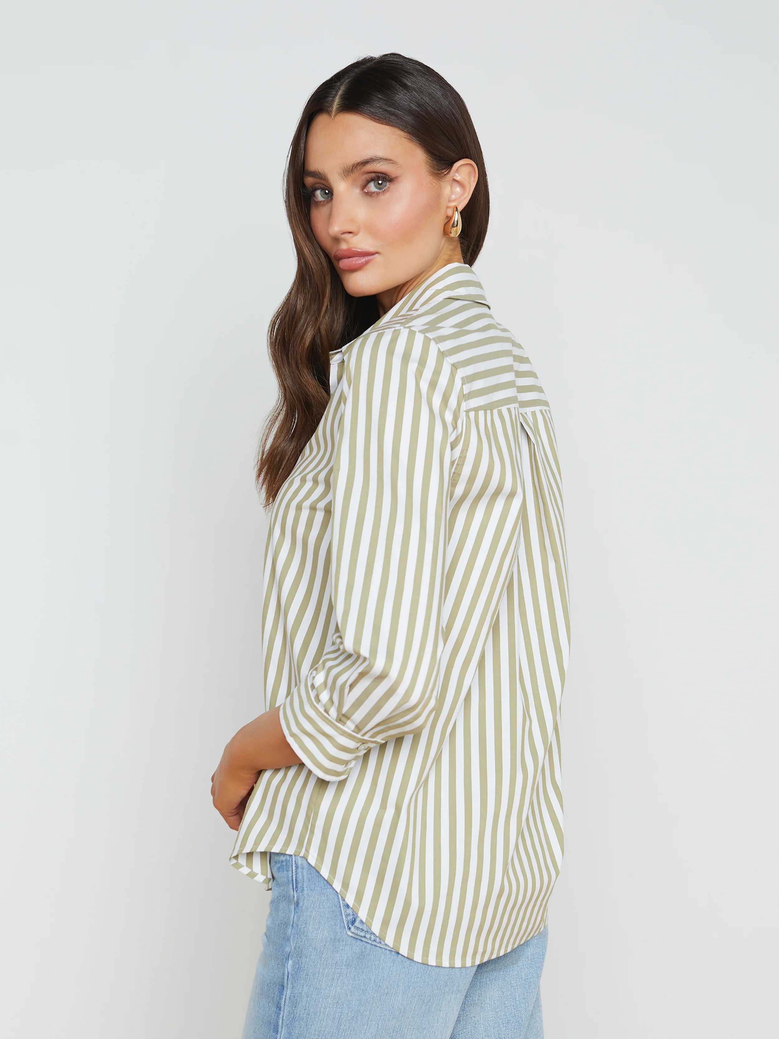 L’agence - Daniella Cotton Blend Blouse - Dried Herb/White Stripe