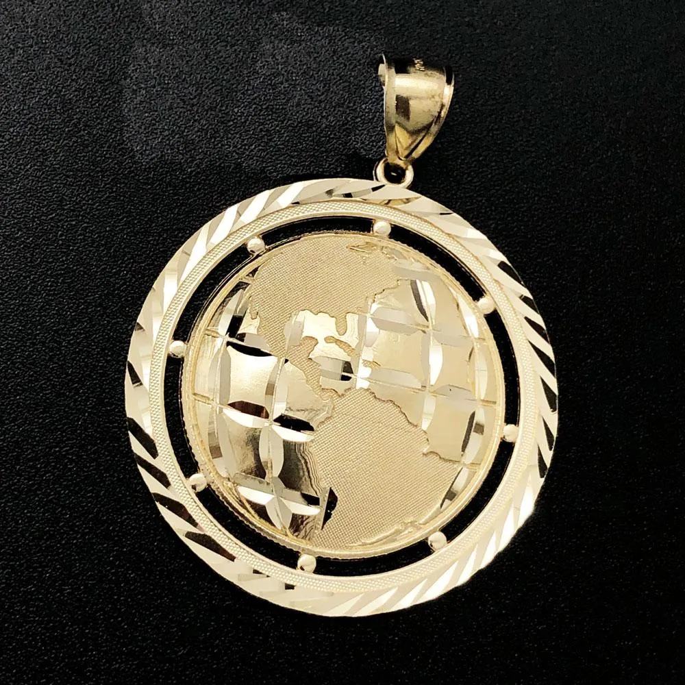 Large World Globe DC Pendant 10K Yellow Gold Pendant