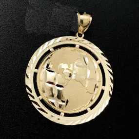 Large World Globe DC Pendant 10K Yellow Gold Pendant