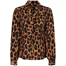 Leopard Print Tie Front Long Sleeve Blouse