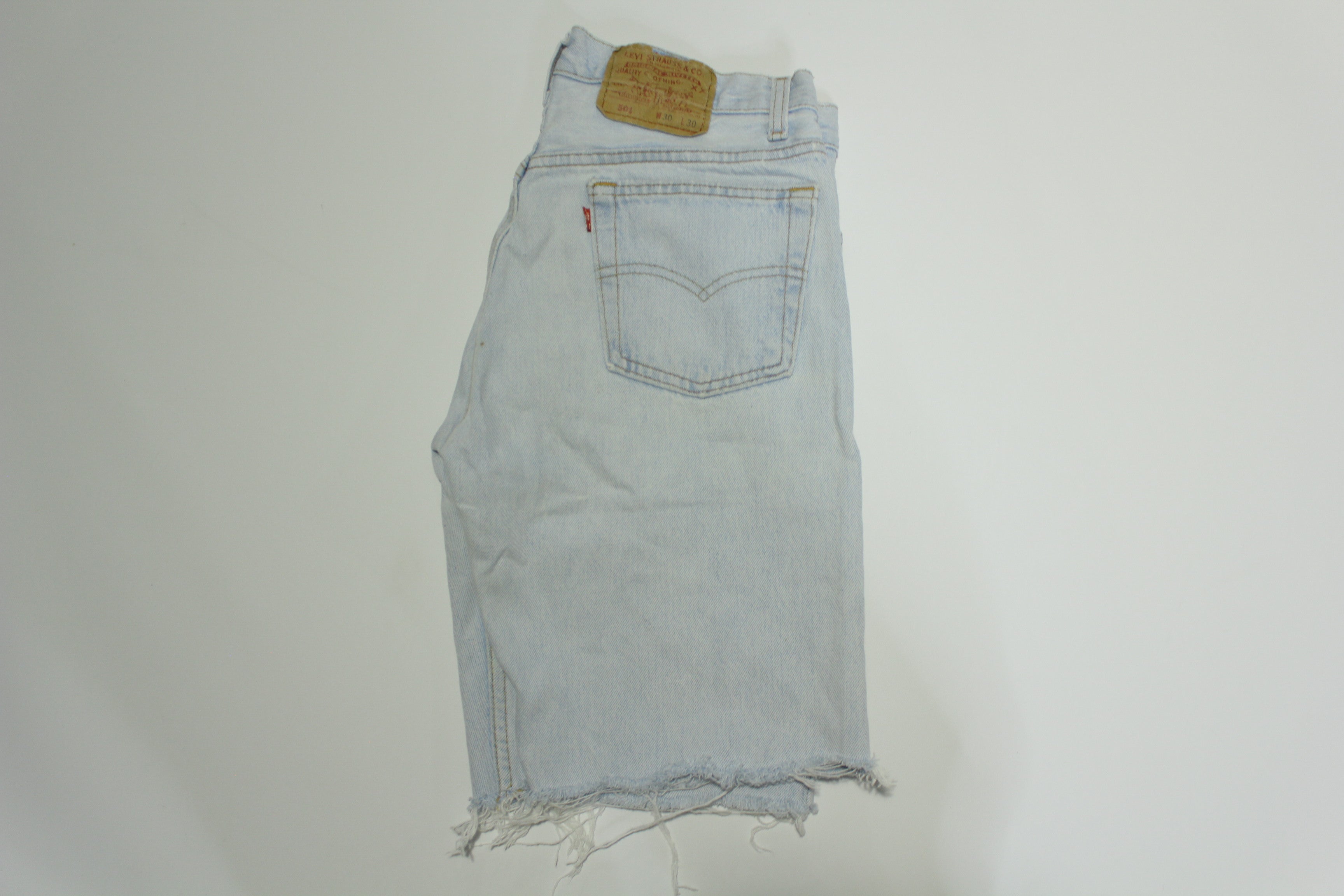 Levis 501 Button Fly Vintage 90's Denim Grunge Acid Wash Red Tab Blue Jean Cut Off Shorts