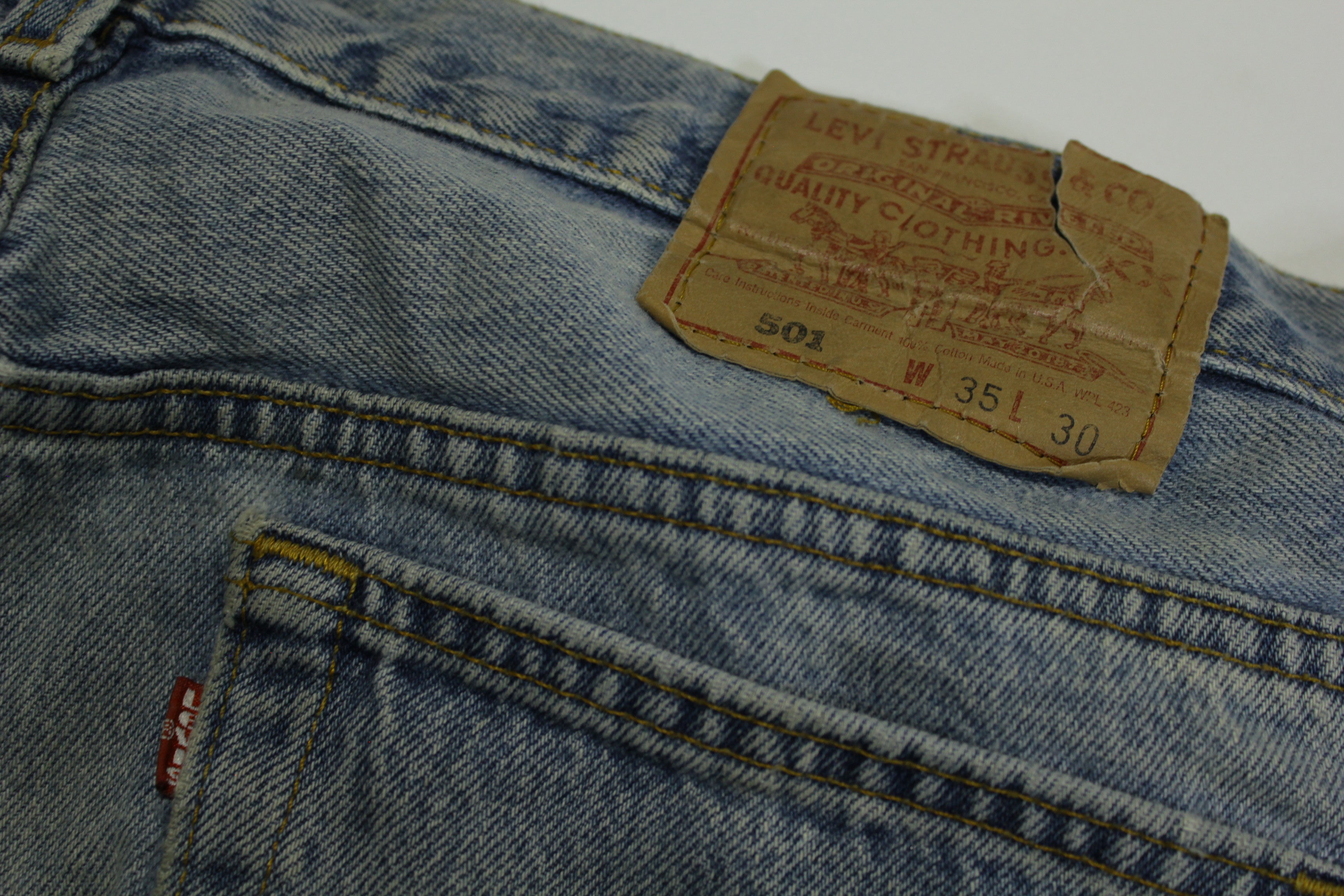 Levis 501 Distressed Button Fly Vintage 90's Denim Grunge Punk Red Tab Blue Jeans