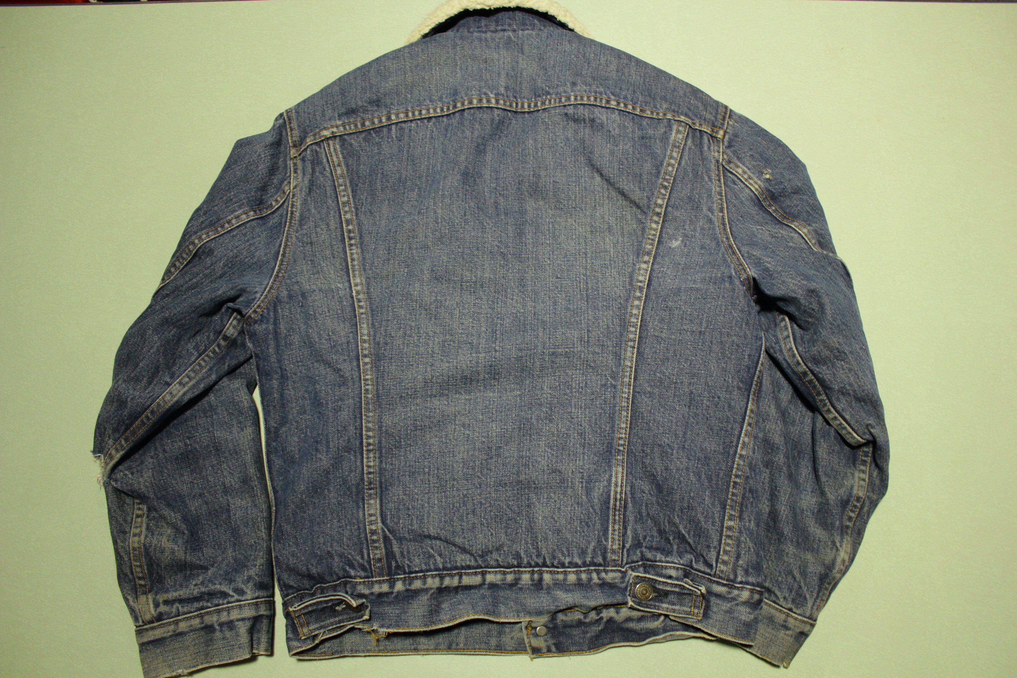 Levis Vintage 70's No Side Pocket Sherpa Lined Denim Blue Jean Trucker Jacket