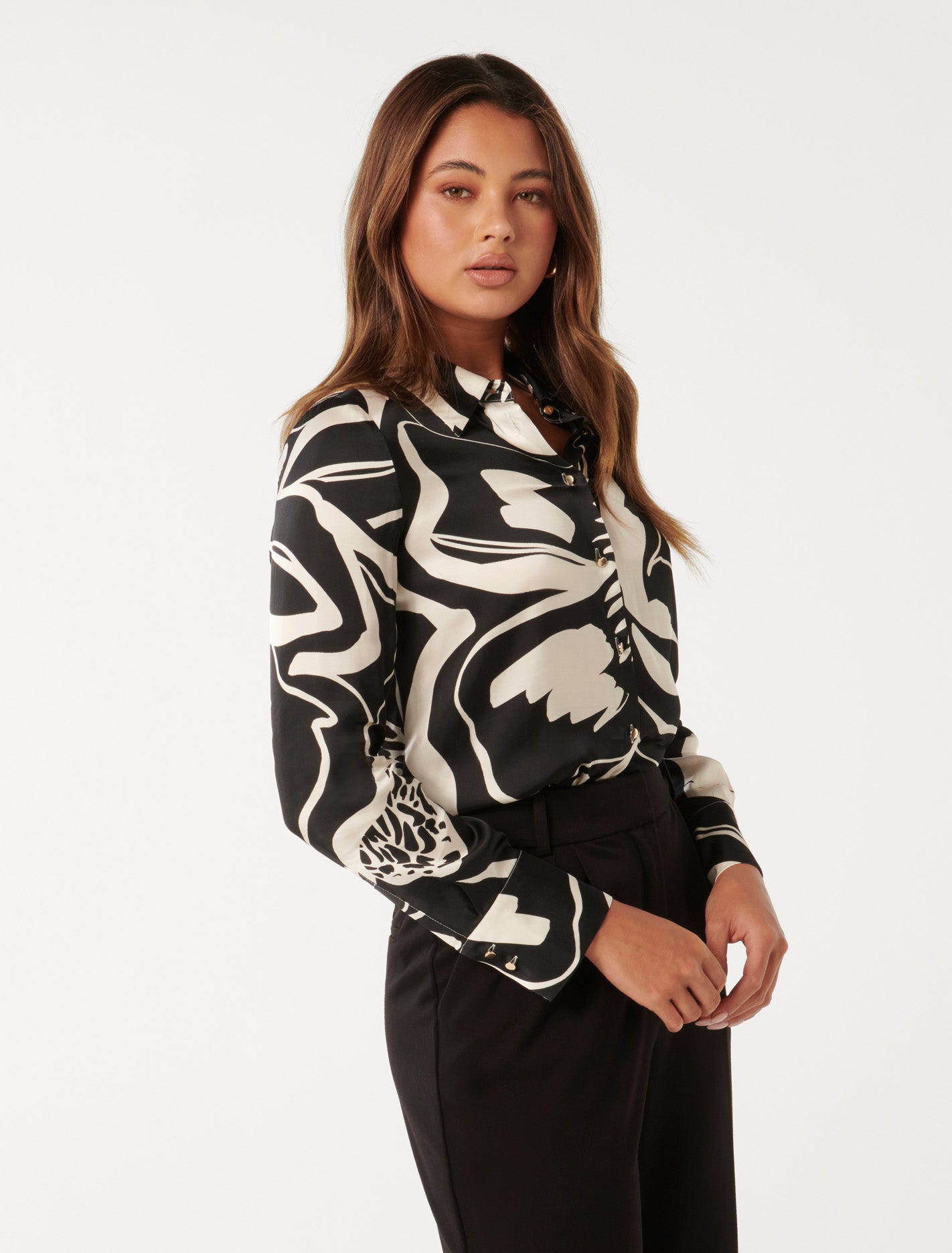 Lila Longline Printed Satin Shirt