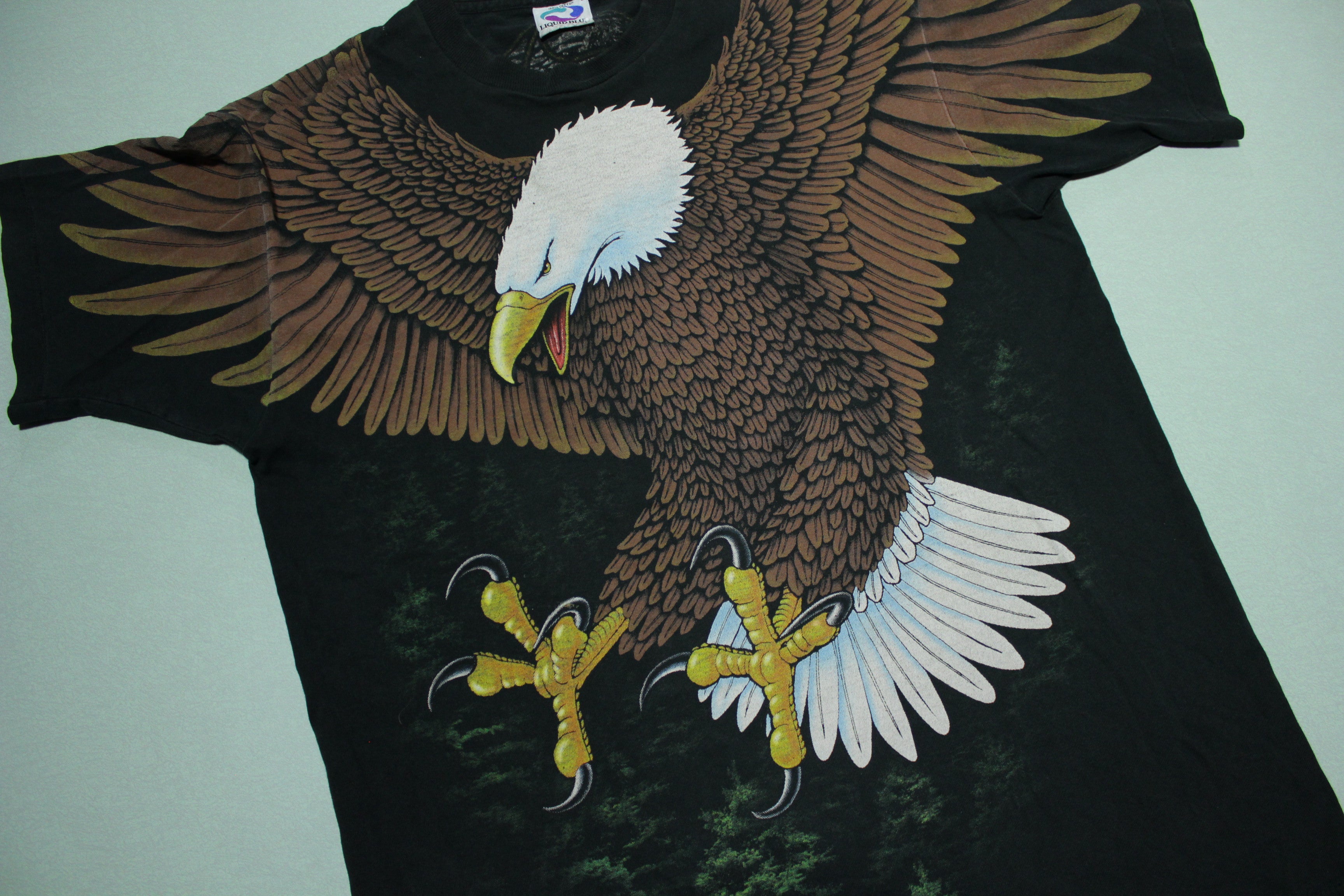 Liquid Blue Flying Bald Eagle Rich Normandin Art Vintage 90's All Over Print T-Shirt