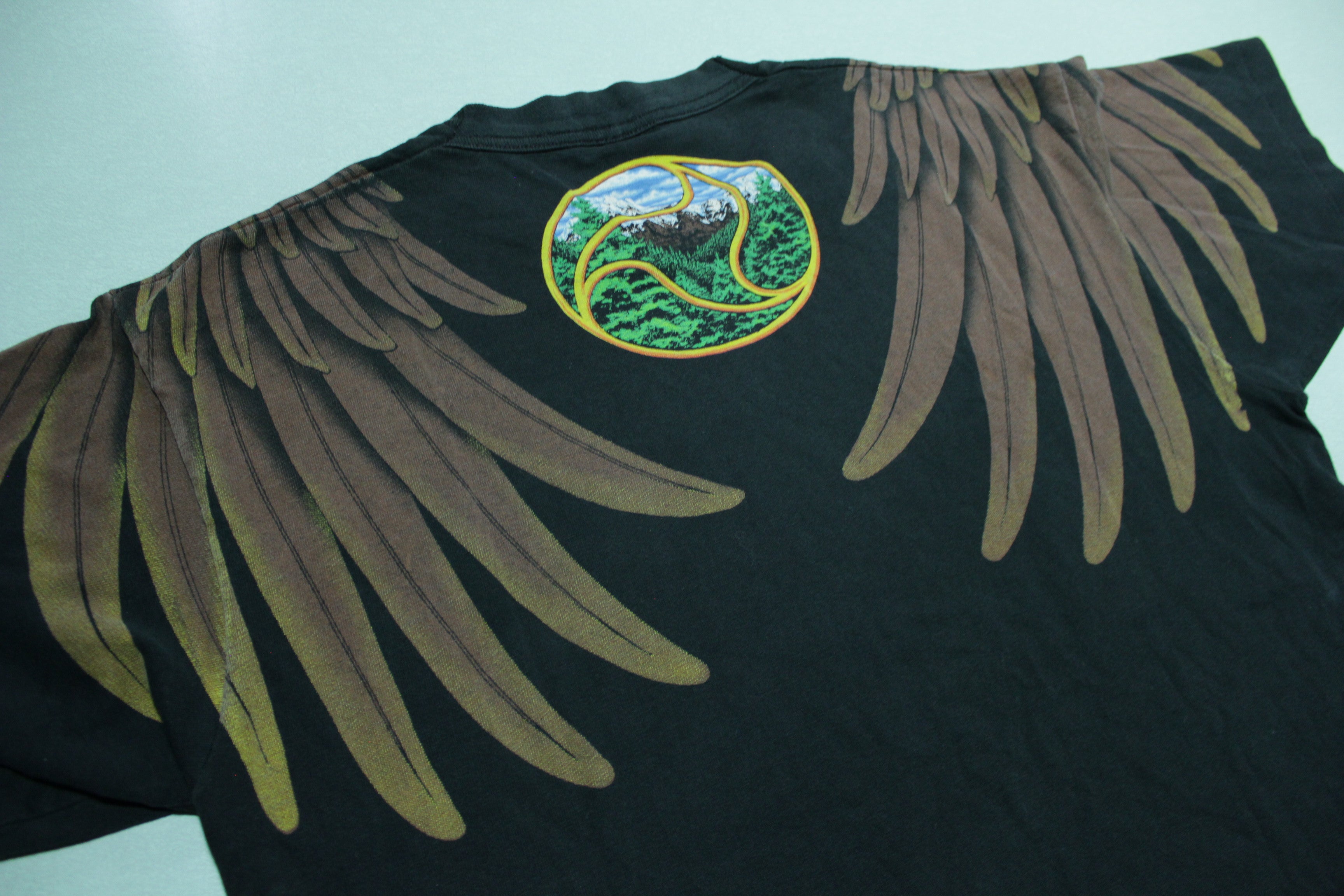 Liquid Blue Flying Bald Eagle Rich Normandin Art Vintage 90's All Over Print T-Shirt