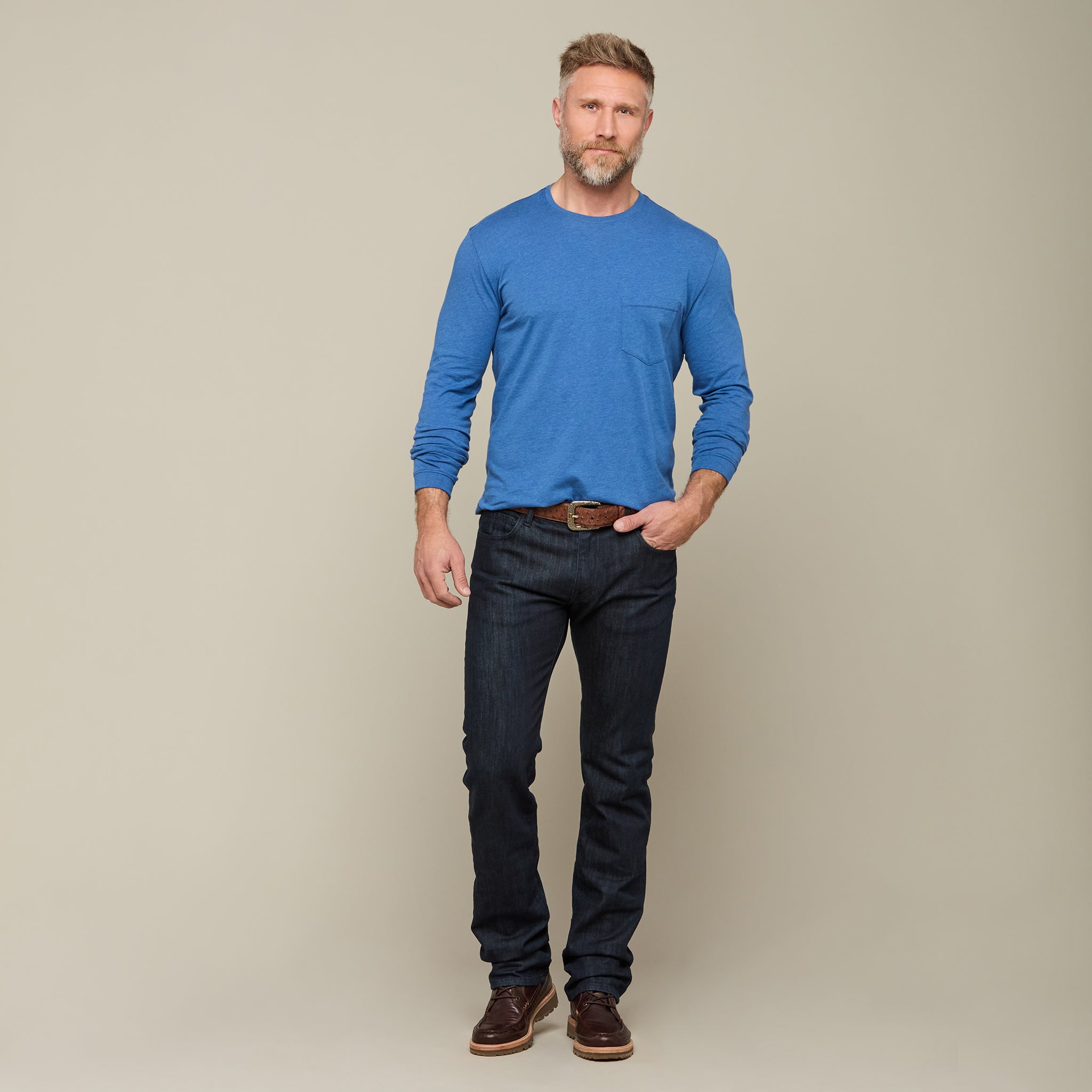 Long Sleeve Bar Stitch Tee :: Blue