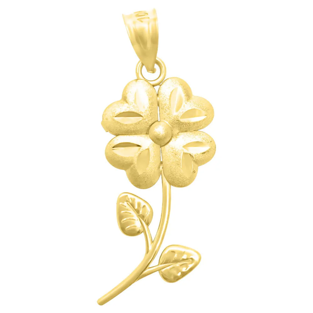 Lucky 4 Leaf Clover Irish DC 10K Yellow Gold Pendant