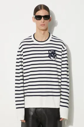 Maison Kitsuné cotton jumper Fox Head Intarsia Comfort Striped Jumper navy blue color MM00803KT1102