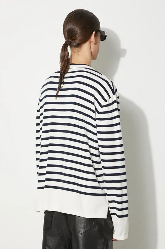 Maison Kitsuné cotton jumper Fox Head Intarsia Comfort Striped Jumper navy blue color MM00803KT1102