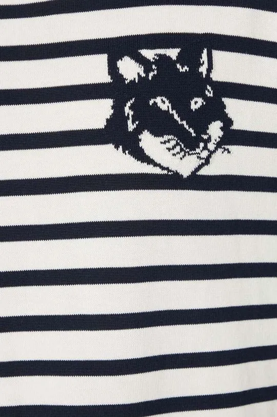 Maison Kitsuné cotton jumper Fox Head Intarsia Comfort Striped Jumper navy blue color MM00803KT1102