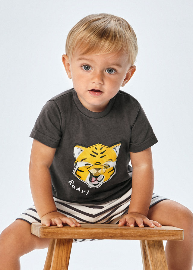 Mayoral Baby T-Shirt w/Tiger Print _Dark Grey 1014-65