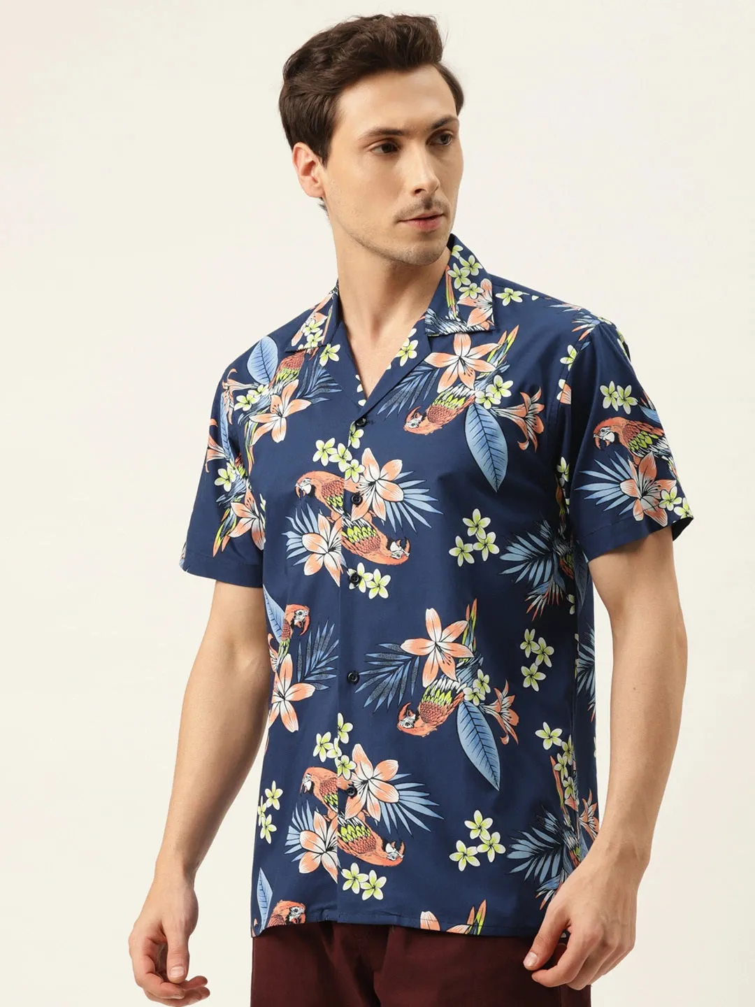 Men Navy Printed Pure Cotton Relaxed Fit Casual Resort Shirt