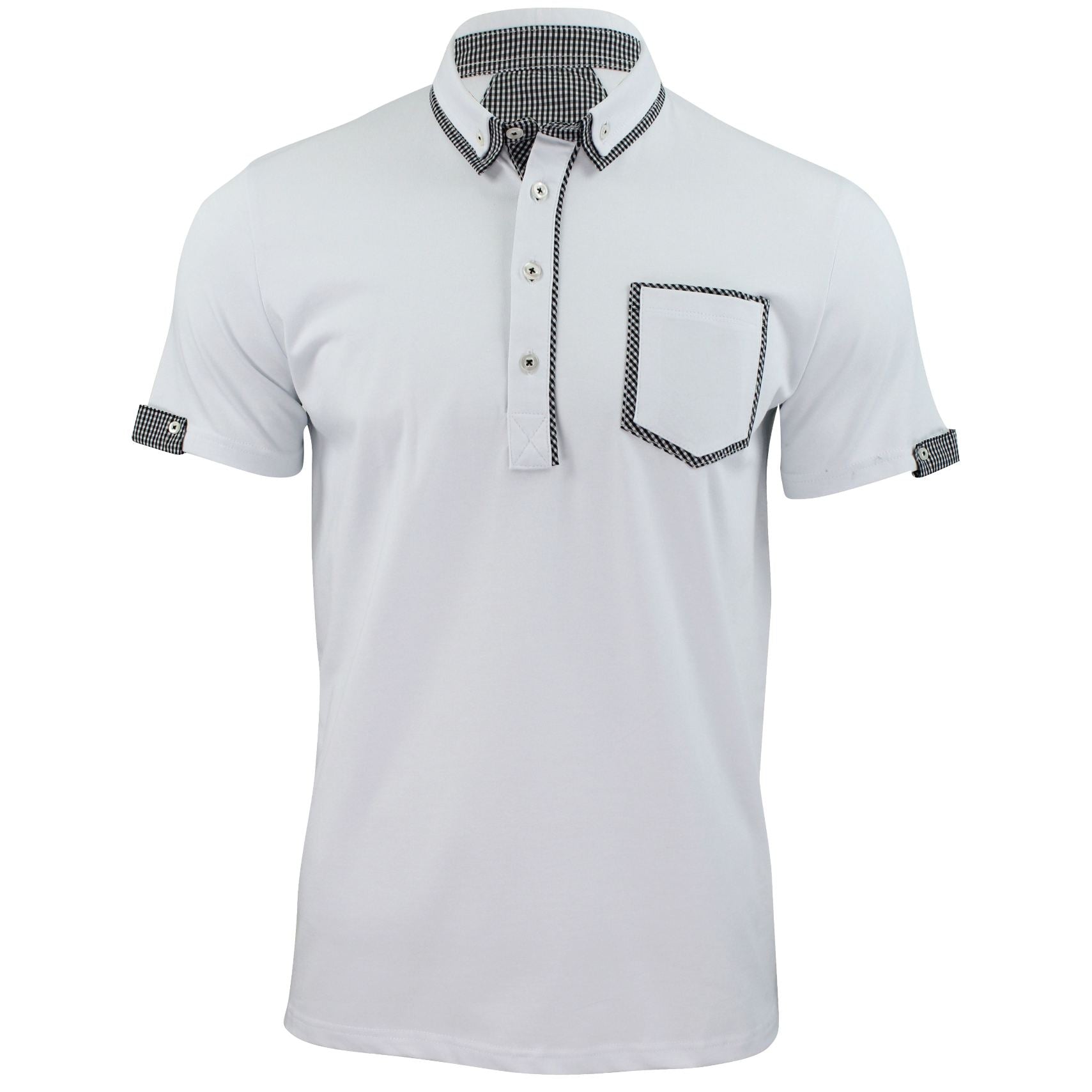 Mens Polo Shirt Xact Clothing Cotton Rich Gingham Collar & Trims Stretch Lycra