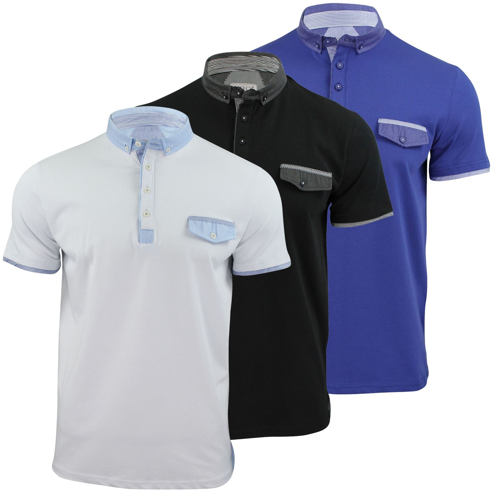 Mens Polo Shirt Xact Clothing Cotton Rich Polka Dot Collar & Trims Stretch Lycra