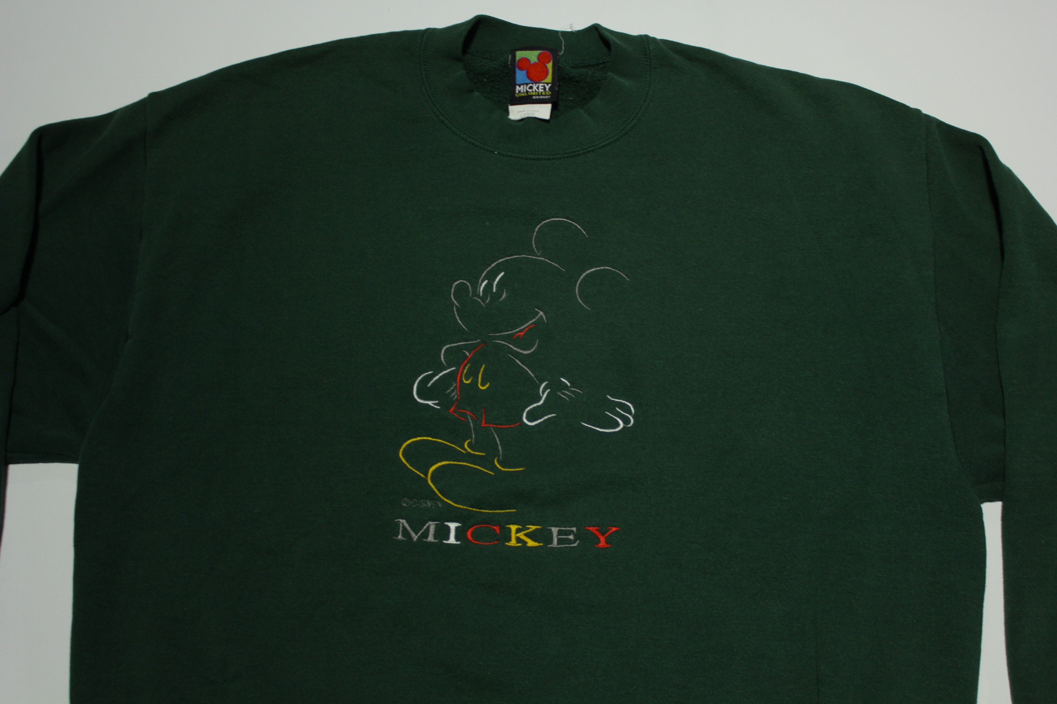 Mickey Mouse Unlimited Vintage Disney 90's Embroidered Outline Crewneck Sweatshirt