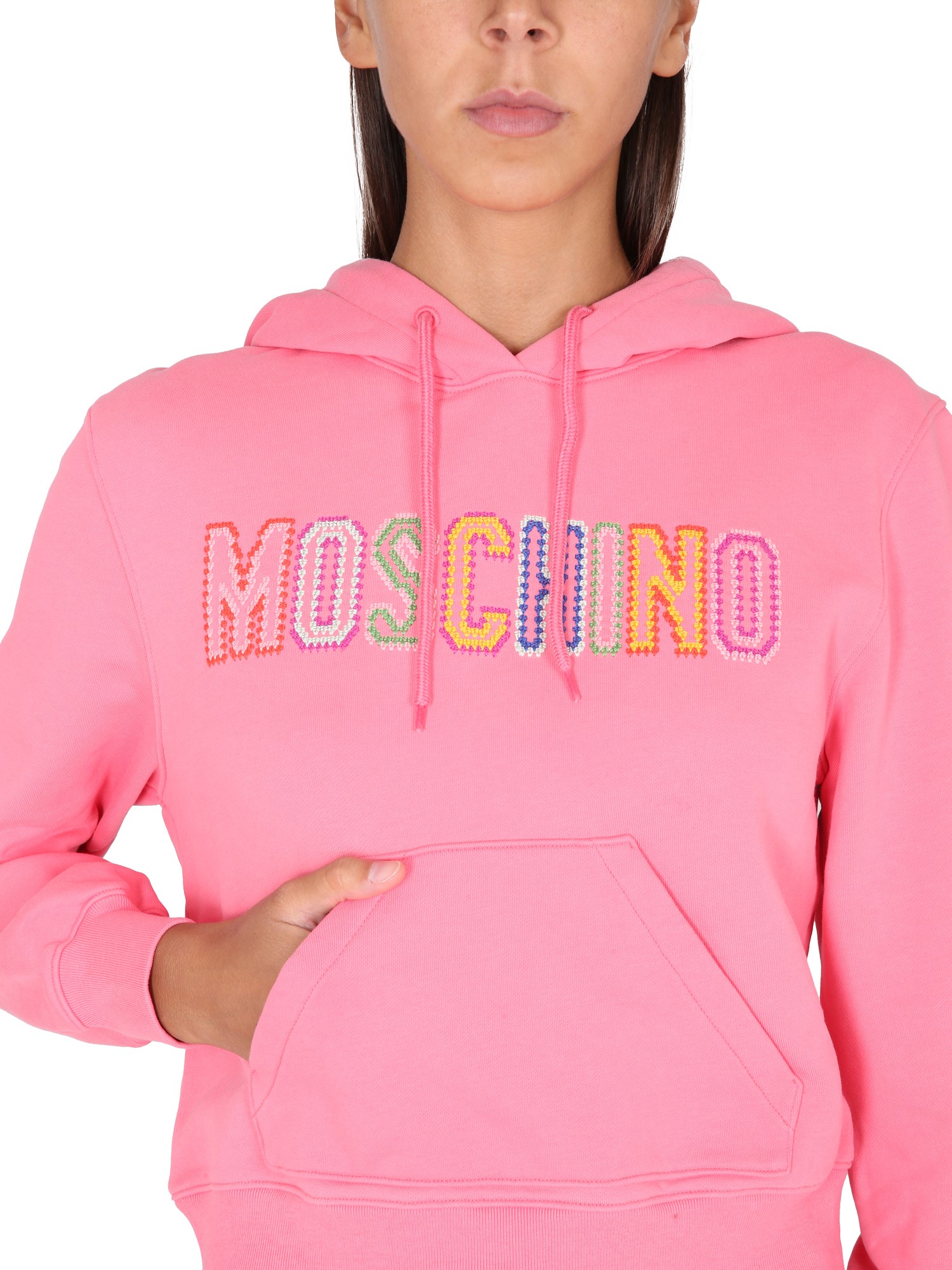 MOSCHINO    ORGANIC COTTON CROCHET LOGO SWEATSHIRT