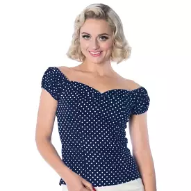 Navy And White Polka Dot Print Gypsy Top