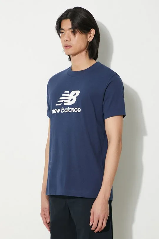 New Balance cotton t-shirt Sport Essentials men’s navy blue color with a print MT41502NNY