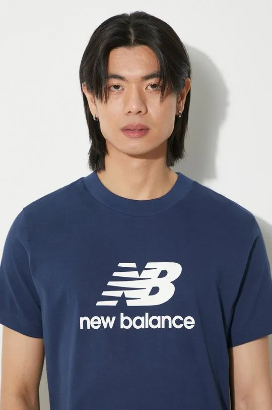 New Balance cotton t-shirt Sport Essentials men’s navy blue color with a print MT41502NNY