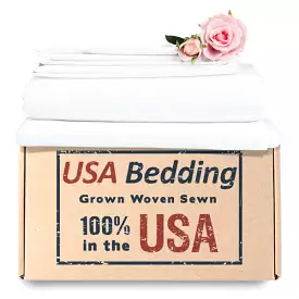 New: Percale Bed Sheet Set Made with Cotton Rich Fabric 100% Made in USA