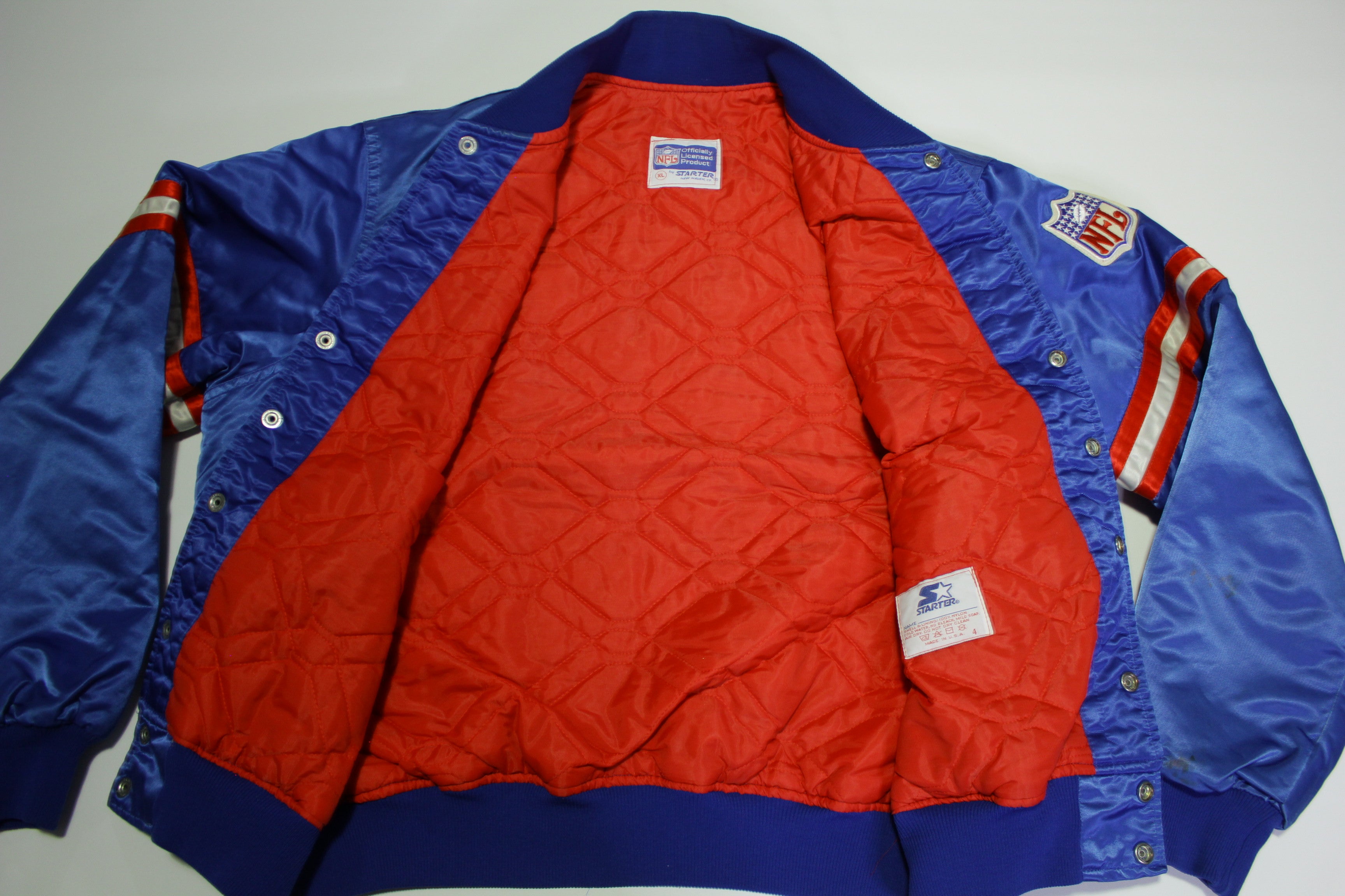 New York Giants Vintage 80's Satin NFL Quilt Lined Made in USA Starter Jacket