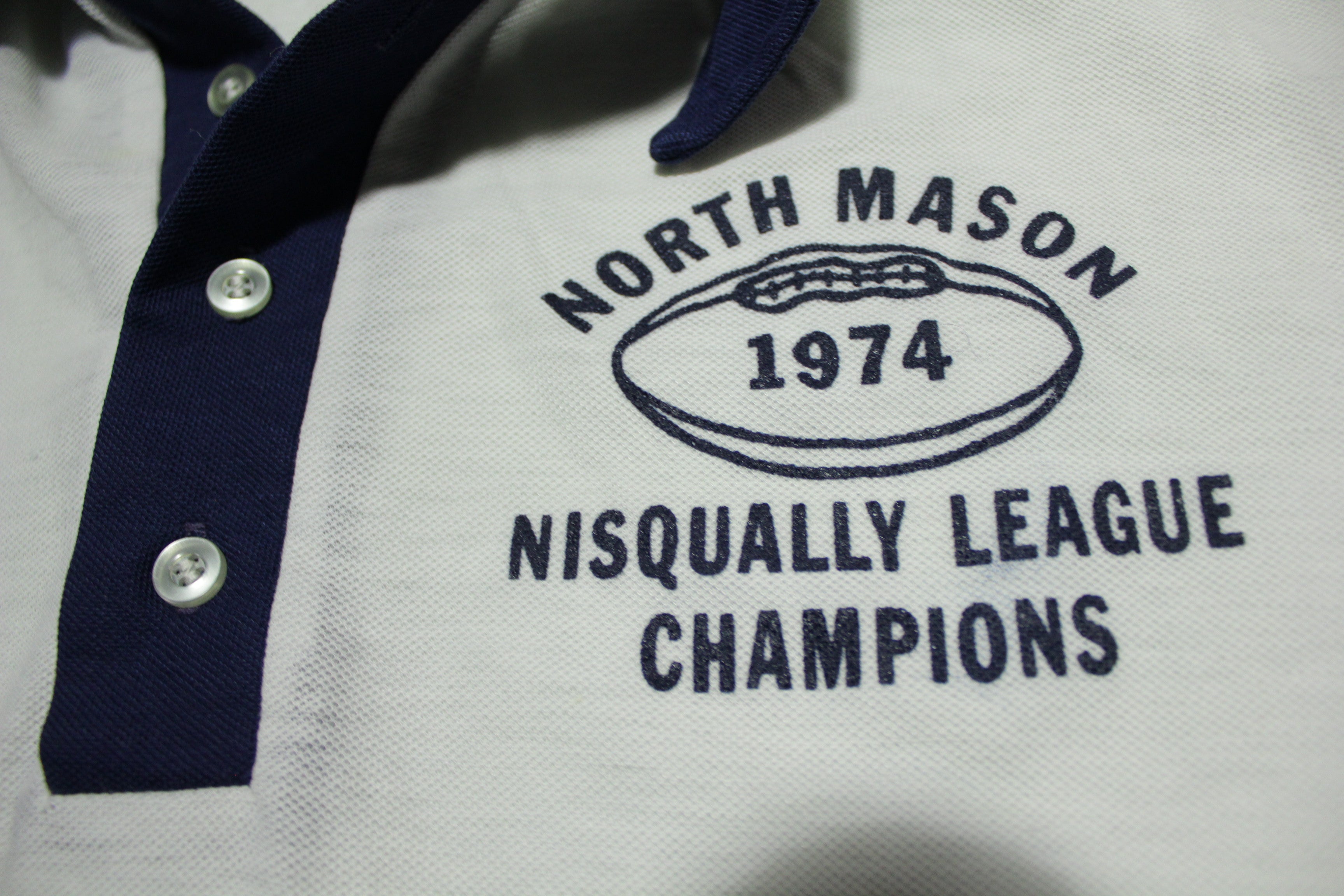 North Mason Nisqually League Champions Vintage 1974 70's Coach Football Polo Shirt