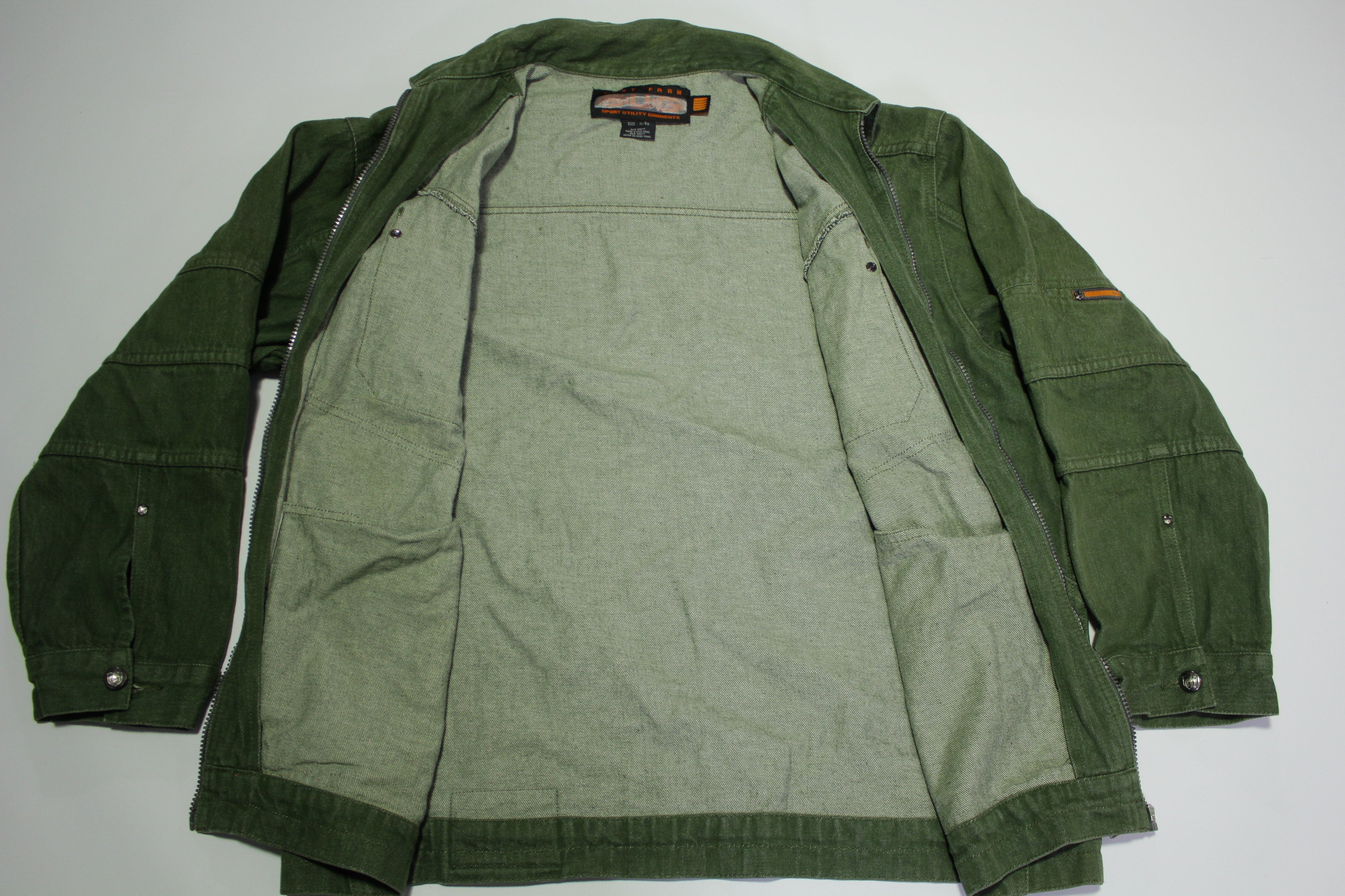 Phat Farm SUG Vintage Sport Utility Garments 90's Denim Camo Green Jean Jacket