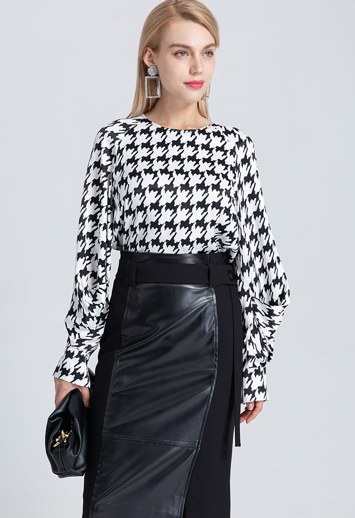 Print Houndstooth Blouse