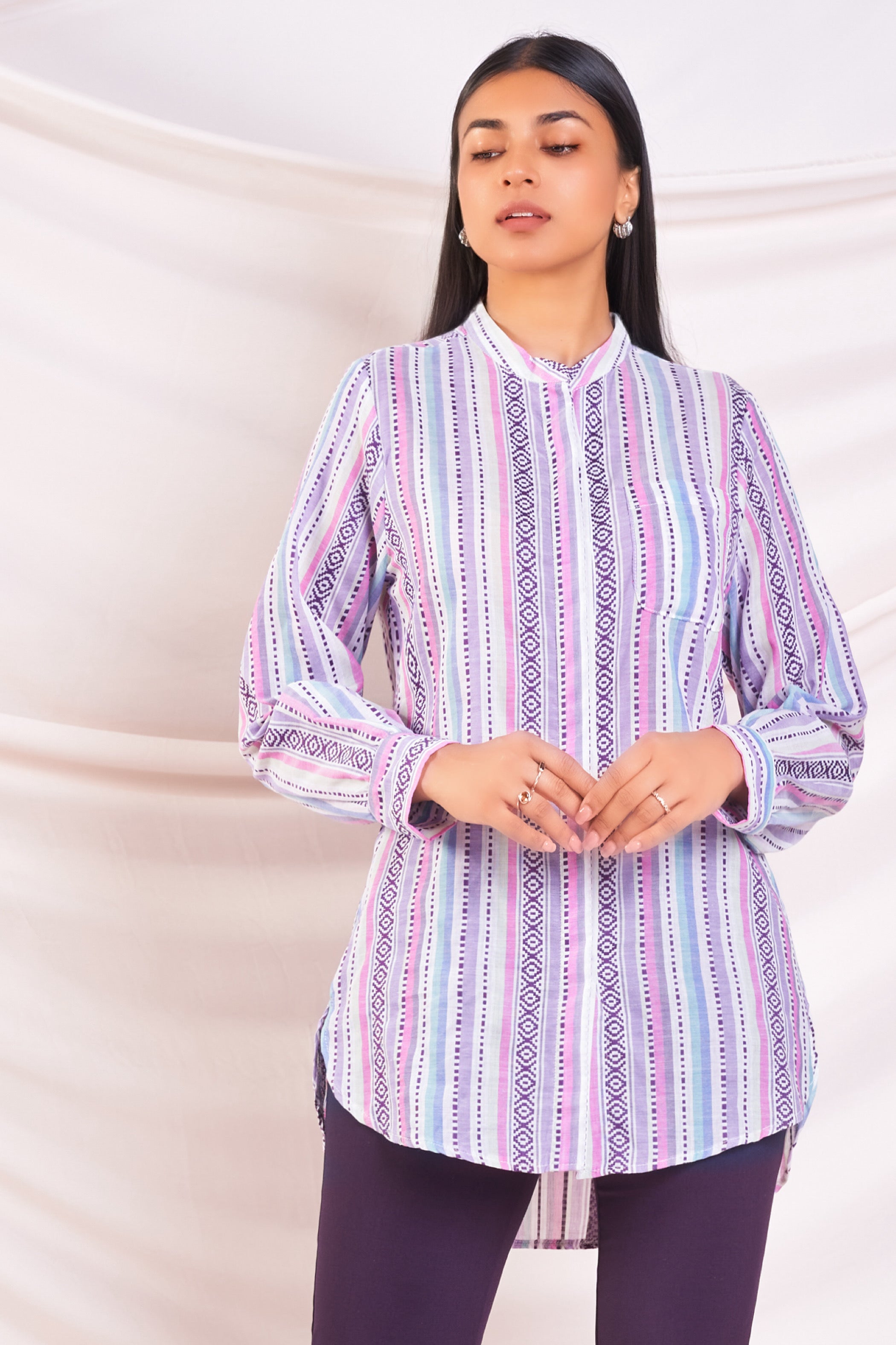 Printed Chinese Collar Shirt