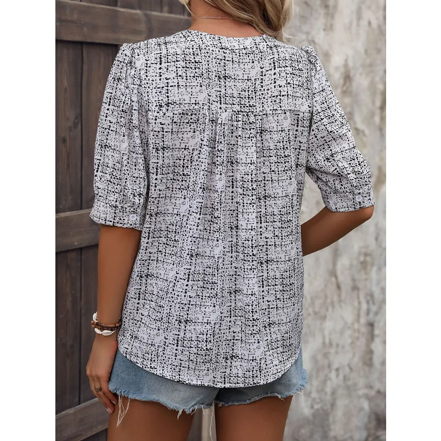 Printed Notched Half Sleeve Blouse