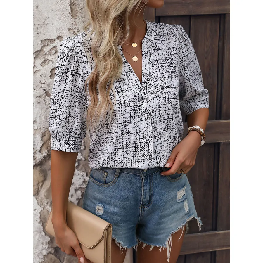 Printed Notched Half Sleeve Blouse