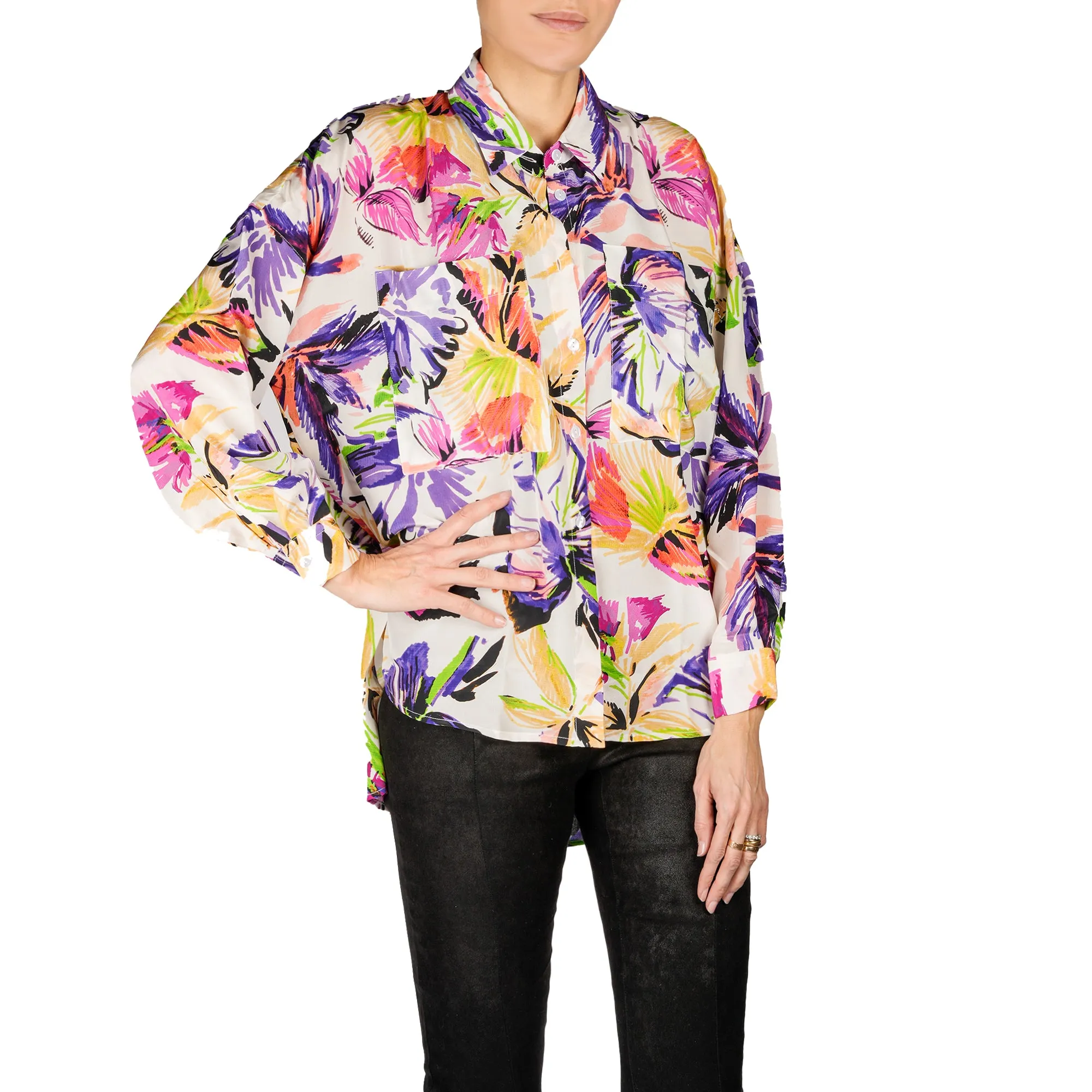 Printed Silk Shirt Purple