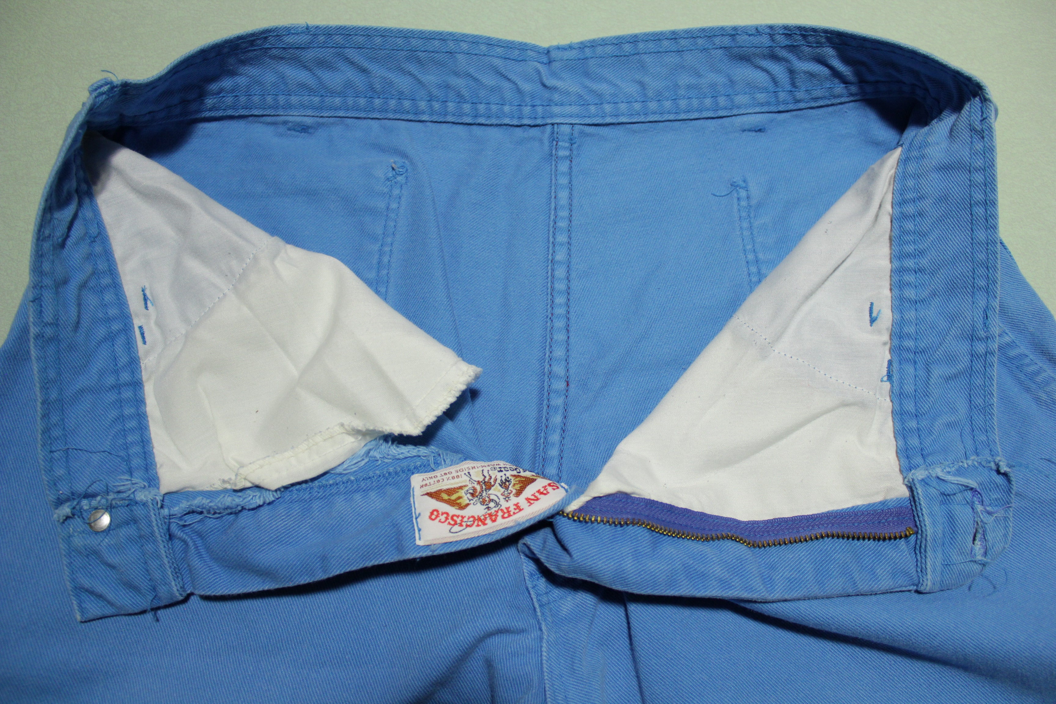 San Francisco Riding Gear Vintage 70's Baby Blue Wide Leg Utility Pocket Denim Jeans