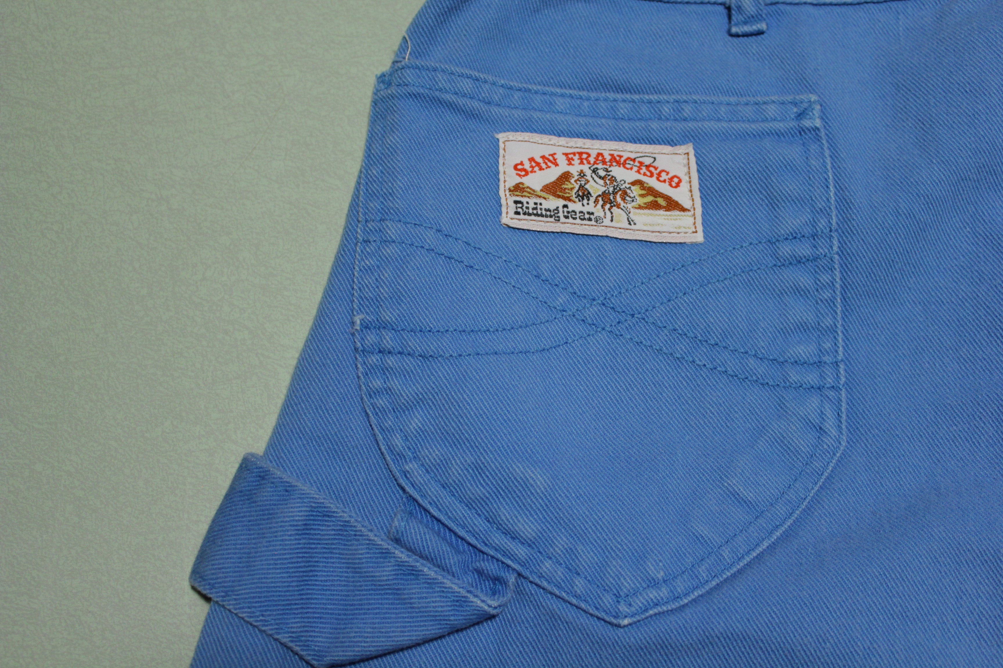 San Francisco Riding Gear Vintage 70's Baby Blue Wide Leg Utility Pocket Denim Jeans